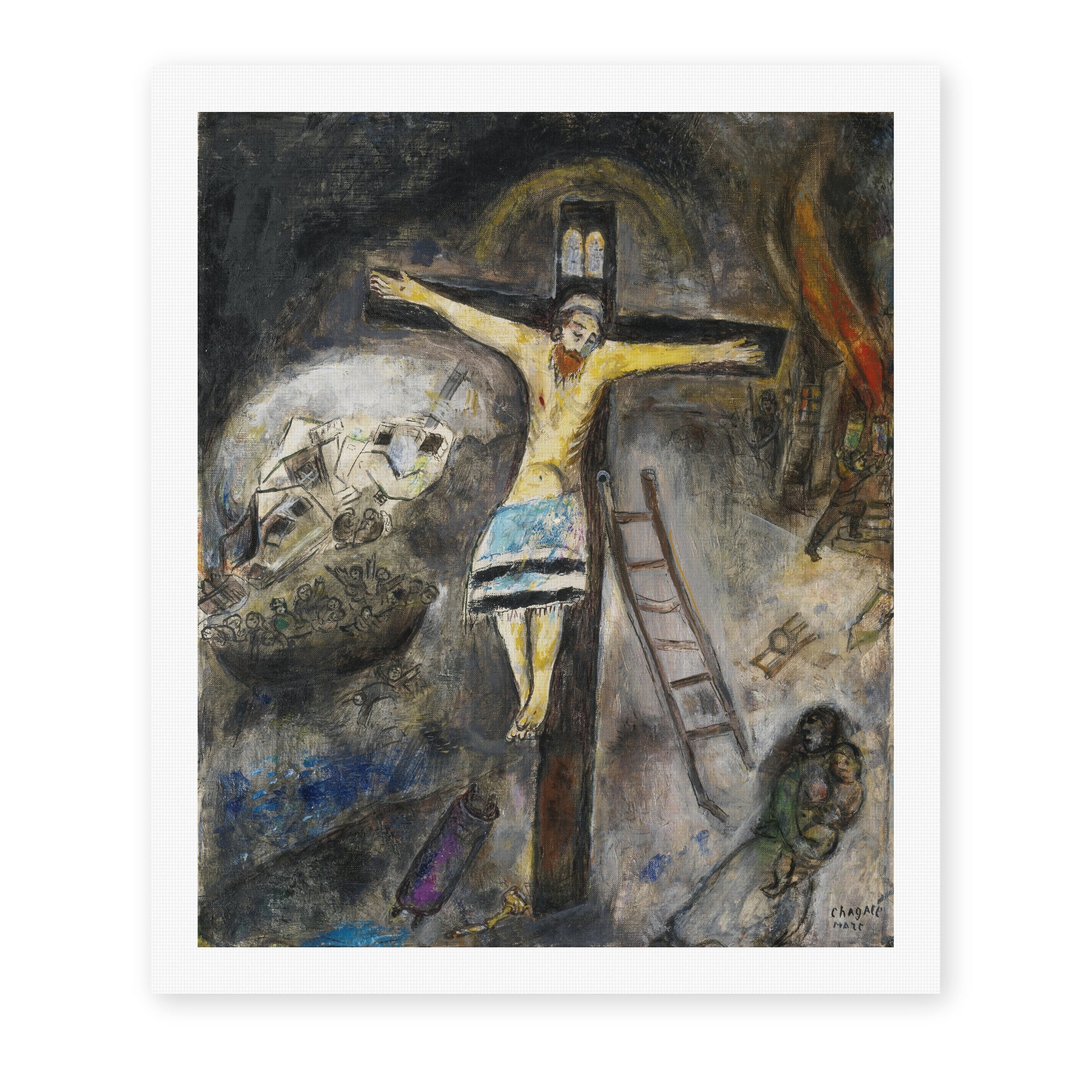 Marc Chagall's 'Crucifixion' painting reproduced as a rolled canvas print