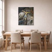 Gallery-wrapped canvas print of Marc Chagall's Crucifixion displayed on a wall in a dining room