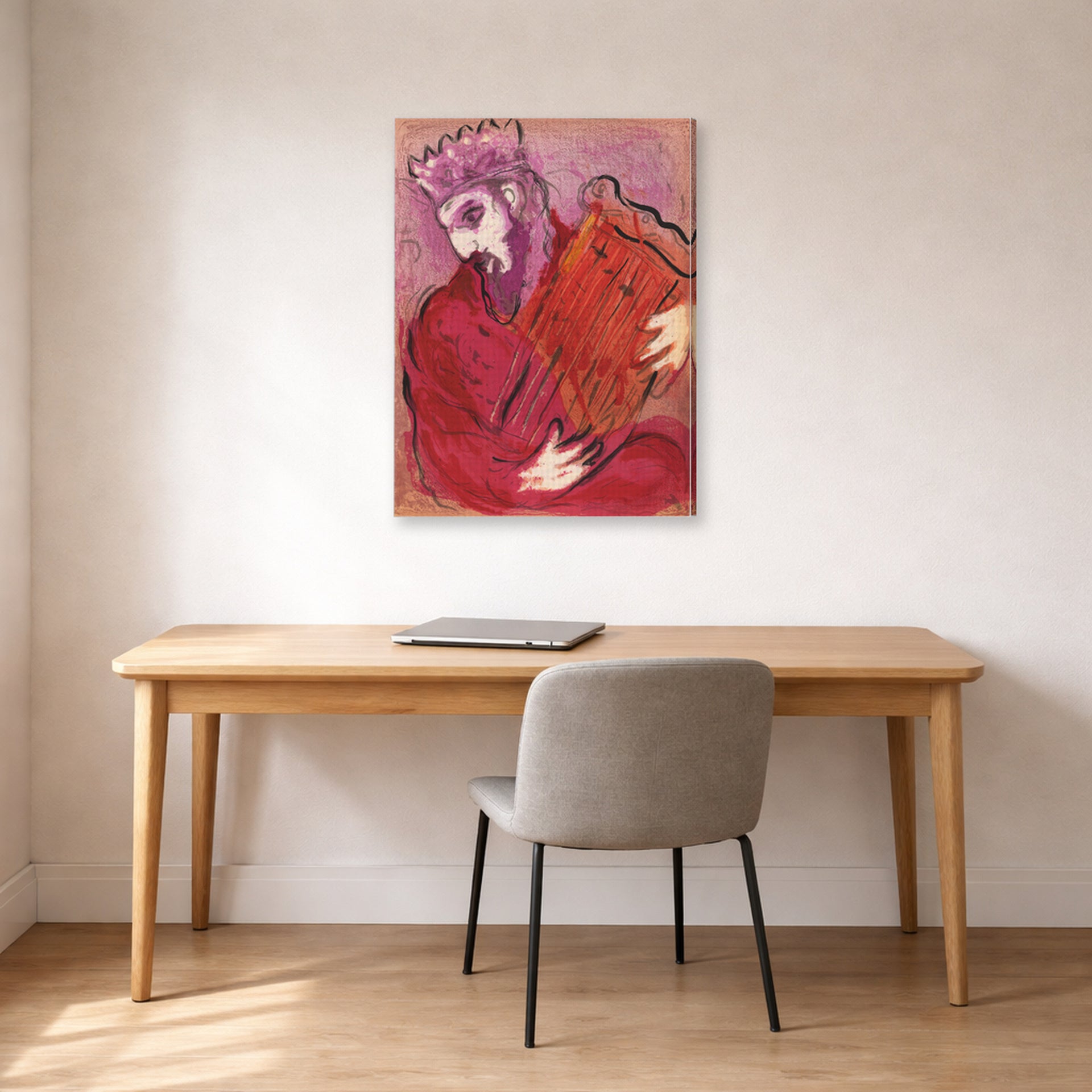 Gallery-wrapped canvas print of Marc Chagall's David with the Harp displayed on a wall in an office