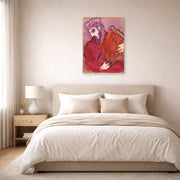 Unframed poster print of Marc Chagall's David with the Harp displayed on a wall in a bedroom
