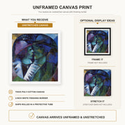 Marc Chagall - Green Lovers canvas print size comparison and framing display infographic