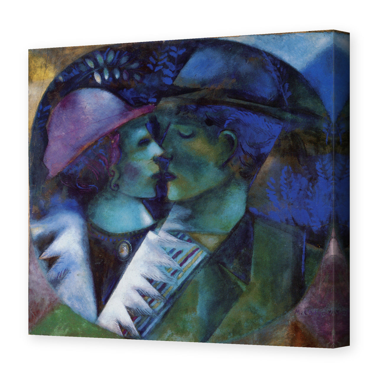 Marc Chagall's 'Green Lovers' painting reproduced as a gallery-wrapped canvas print