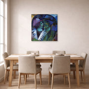 Gallery-wrapped canvas print of Marc Chagall's Green Lovers displayed on a wall in a dining room