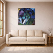 Gallery-wrapped canvas print of Marc Chagall's Green Lovers displayed on a wall in a living room