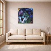 Unframed poster print of Marc Chagall's Green Lovers displayed on a wall in a living room