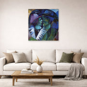 Unframed poster print of Marc Chagall's Green Lovers displayed on a wall in a living room