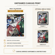 Marc Chagall - I and the Village canvas print size comparison and framing display infographic