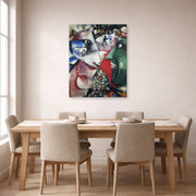 Gallery-wrapped canvas print of Marc Chagall's I and the Village displayed on a wall in a dining room