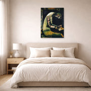 Gallery-wrapped canvas print of Marc Chagall's Jew at Prayer displayed on a wall in a bedroom