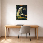 Unframed poster print of Marc Chagall's Jew at Prayer displayed on a wall in an office