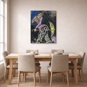 Gallery-wrapped canvas print of Marc Chagall's L'Homme Au Parapluie displayed on a wall in a dining room
