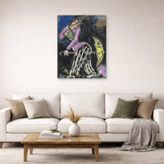Unframed poster print of Marc Chagall's L'Homme Au Parapluie displayed on a wall in a living room