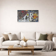 Gallery-wrapped canvas print of Marc Chagall's La Revolotion displayed on a wall in a living room