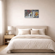 Unframed poster print of Marc Chagall's La Revolotion displayed on a wall in a bedroom