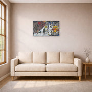 Unframed poster print of Marc Chagall's La Revolotion displayed on a wall in a living room