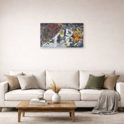 Unframed poster print of Marc Chagall's La Revolotion displayed on a wall in a living room