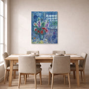Gallery-wrapped canvas print of Marc Chagall's Latelier displayed on a wall in a dining room