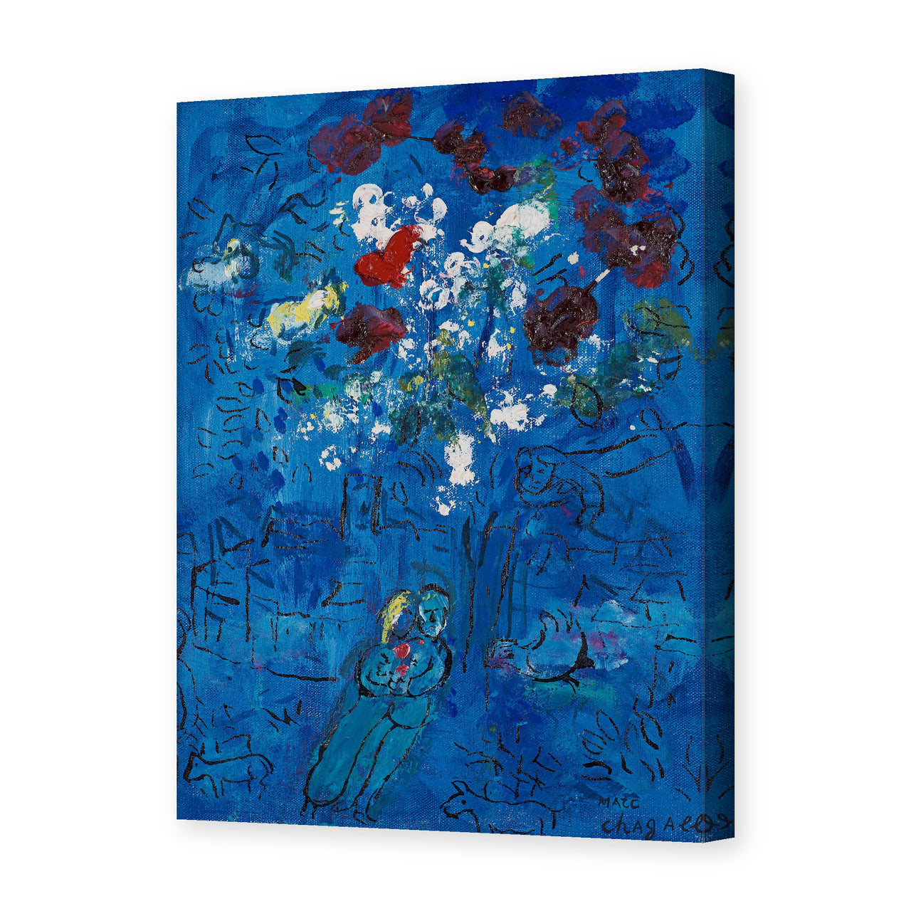 Marc Chagall's 'Le Bouquet Au Dessus De Vence' painting reproduced as a gallery-wrapped canvas print