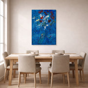 Gallery-wrapped canvas print of Marc Chagall's Le Bouquet Au Dessus De Vence displayed on a wall in a dining room
