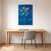 Gallery-wrapped canvas print of Marc Chagall's Le Bouquet Au Dessus De Vence displayed on a wall in an office