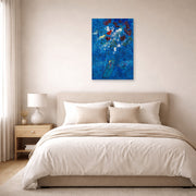 Unframed poster print of Marc Chagall's Le Bouquet Au Dessus De Vence displayed on a wall in a bedroom