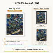Marc Chagall - Le Bouquet D'Amour canvas print size comparison and framing display infographic