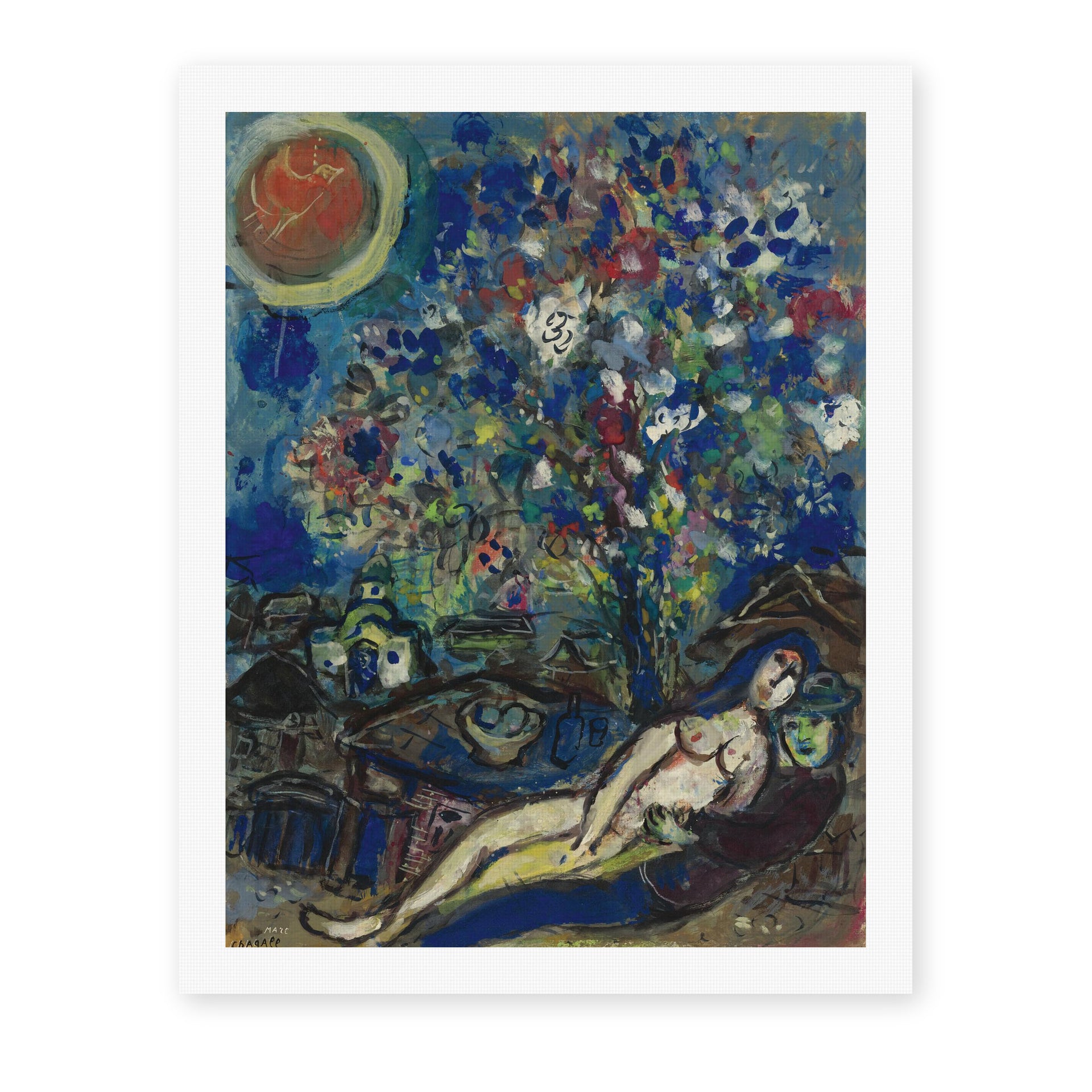Marc Chagall's 'Le Bouquet D'Amour' painting reproduced as a rolled canvas print