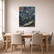 Gallery-wrapped canvas print of Marc Chagall's Le Bouquet D'Amour displayed on a wall in a dining room