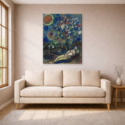 Gallery-wrapped canvas print of Marc Chagall's Le Bouquet D'Amour displayed on a wall in a living room