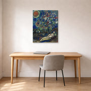 Gallery-wrapped canvas print of Marc Chagall's Le Bouquet D'Amour displayed on a wall in an office