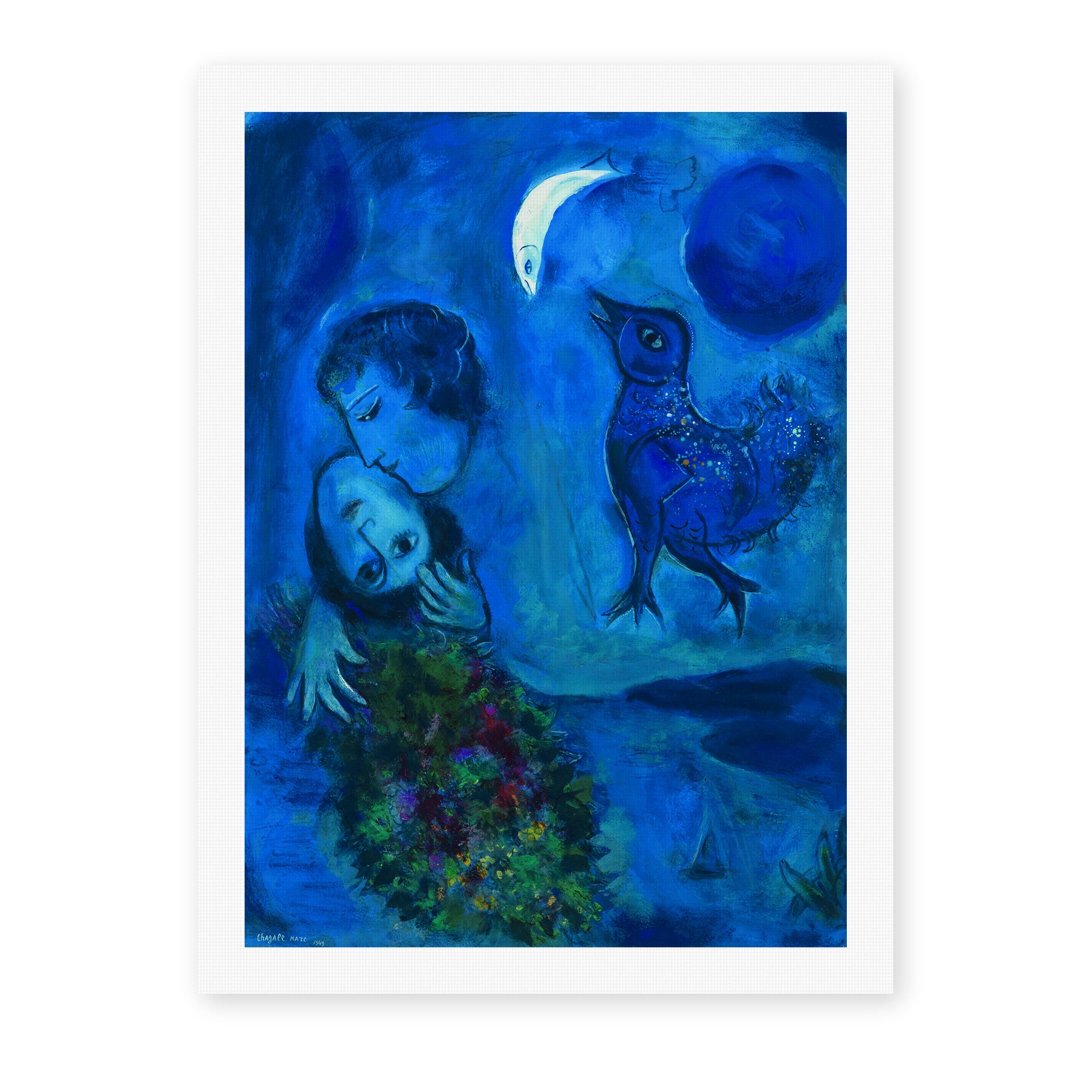 Marc Chagall's 'Le Paysage Bleu' painting reproduced as a rolled canvas print
