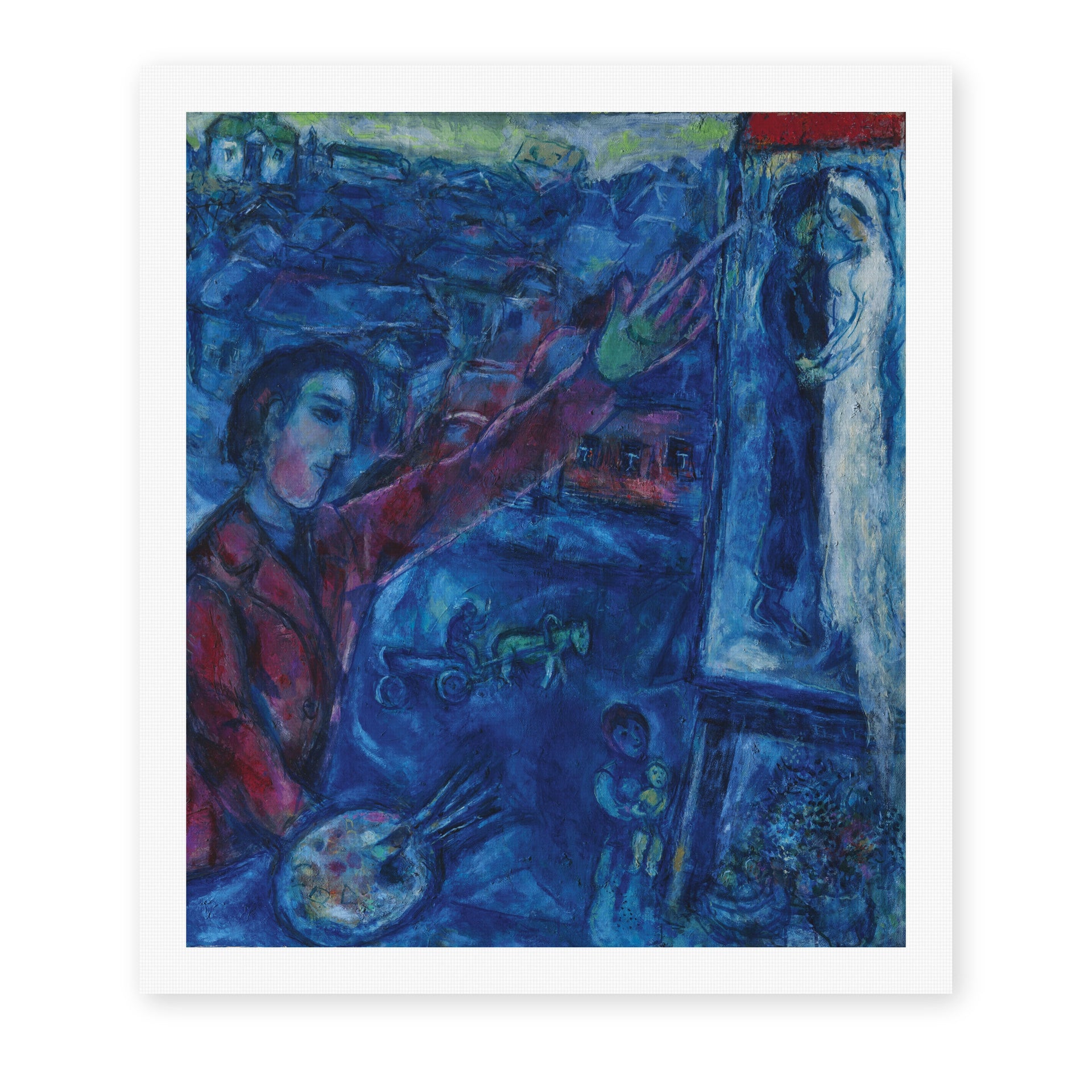 Marc Chagall's 'Le Peintre Devant Le Chevalet' painting reproduced as a rolled canvas print