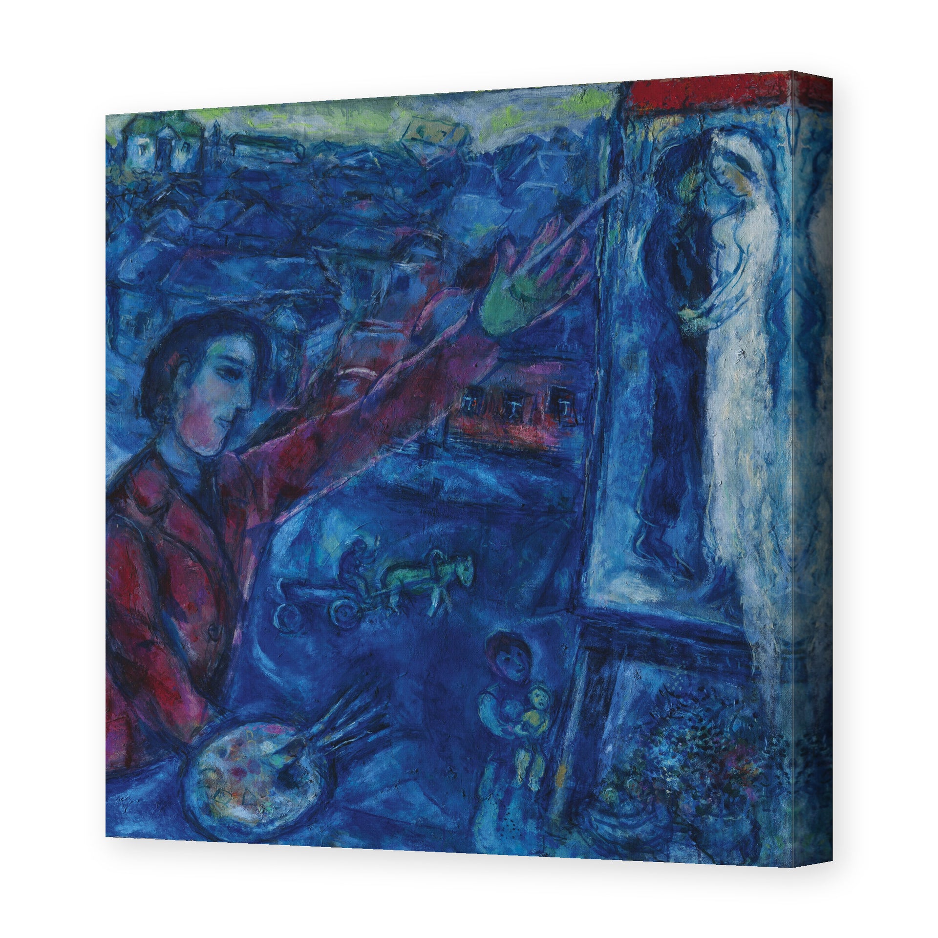 Marc Chagall's 'Le Peintre Devant Le Chevalet' painting reproduced as a gallery-wrapped canvas print