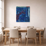 Gallery-wrapped canvas print of Marc Chagall's Le Peintre Devant Le Chevalet displayed on a wall in a dining room