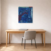 Gallery-wrapped canvas print of Marc Chagall's Le Peintre Devant Le Chevalet displayed on a wall in an office