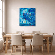 Gallery-wrapped canvas print of Marc Chagall's Le Reve De Chagall Sur Vitebsk displayed on a wall in a dining room