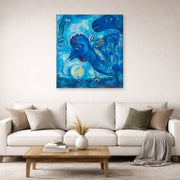 Gallery-wrapped canvas print of Marc Chagall's Le Reve De Chagall Sur Vitebsk displayed on a wall in a living room
