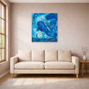Unframed poster print of Marc Chagall's Le Reve De Chagall Sur Vitebsk displayed on a wall in a living room