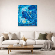 Unframed poster print of Marc Chagall's Le Reve De Chagall Sur Vitebsk displayed on a wall in a living room