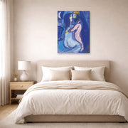 Gallery-wrapped canvas print of Marc Chagall's Le Roi David displayed on a wall in a bedroom