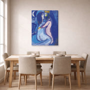 Gallery-wrapped canvas print of Marc Chagall's Le Roi David displayed on a wall in a dining room