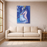 Unframed poster print of Marc Chagall's Le Roi David displayed on a wall in a living room