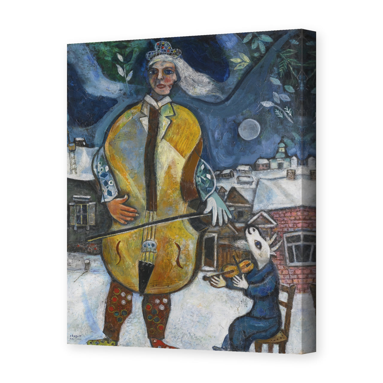 Marc Chagall's 'Le Violoncelliste' painting reproduced as a gallery-wrapped canvas print