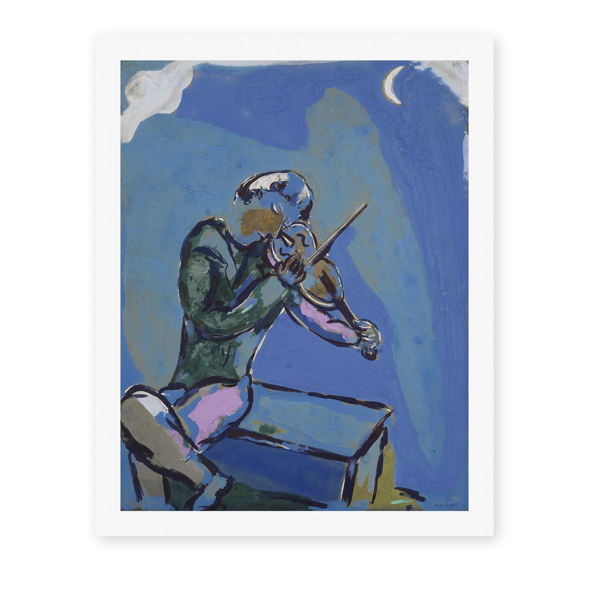 Marc Chagall's 'Le Violoniste Bleu' painting reproduced as a rolled canvas print