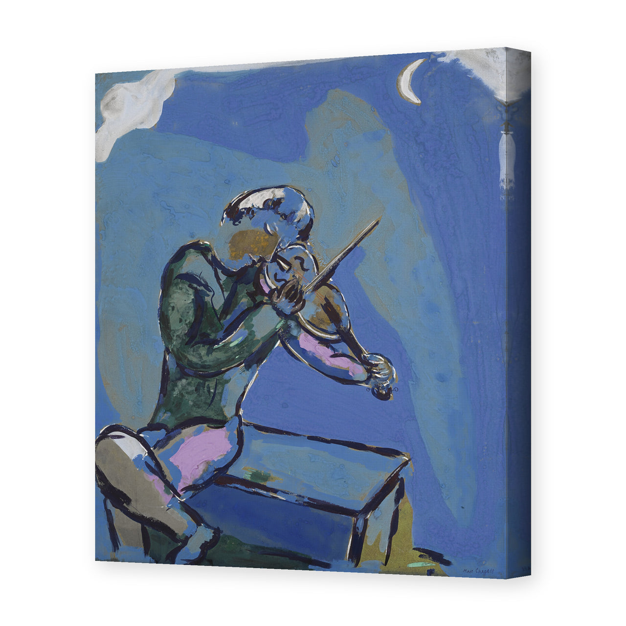 Marc Chagall's 'Le Violoniste Bleu' painting reproduced as a gallery-wrapped canvas print