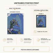Marc Chagall - Le Violoniste Bleu poster print size comparison and framing display infographic