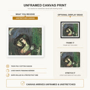Marc Chagall - Les Amoureux Au Clair De Lune canvas print size comparison and framing display infographic