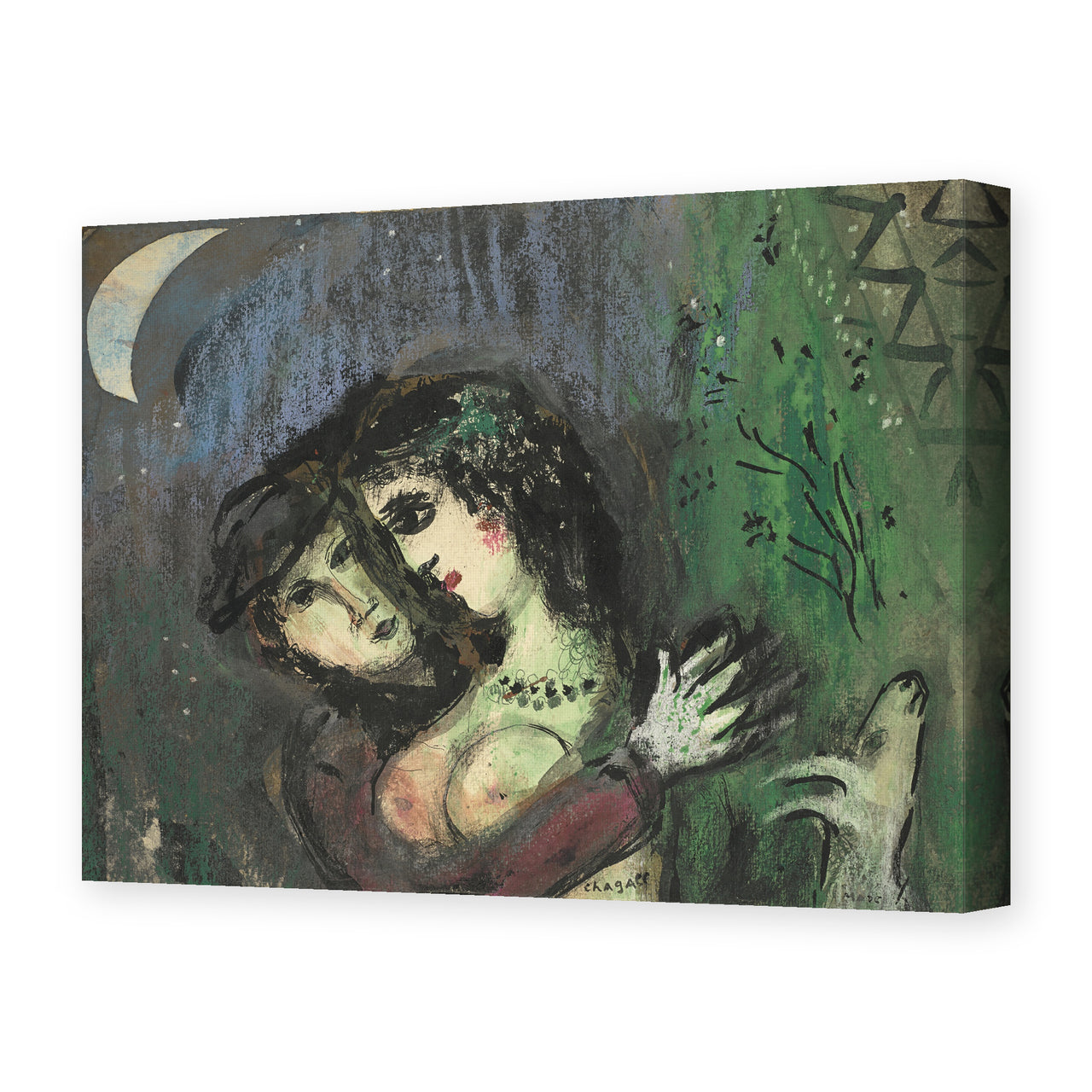 Marc Chagall's 'Les Amoureux Au Clair De Lune' painting reproduced as a gallery-wrapped canvas print
