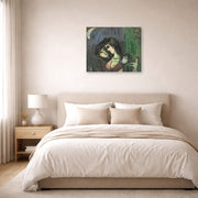 Gallery-wrapped canvas print of Marc Chagall's Les Amoureux Au Clair De Lune displayed on a wall in a bedroom