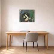 Gallery-wrapped canvas print of Marc Chagall's Les Amoureux Au Clair De Lune displayed on a wall in an office
